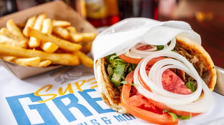 A classic gyro from Super Greek Gyro Bowls and More in...