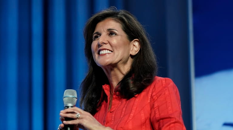 Republican presidential candidate Nikki Haley speaks at the Moms for...