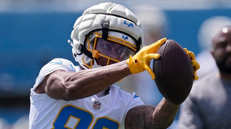 Los Angeles Chargers wide receiver Brenden Rice makes a catch...