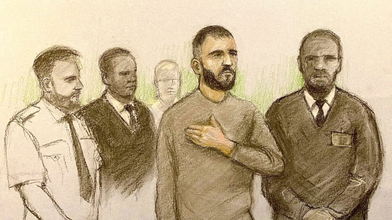 This court artist sketch by Elizabeth Cook shows Marcus Arduini...