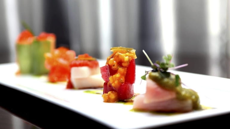 "Five flavor sashimi" is a popular menu item at Blue...