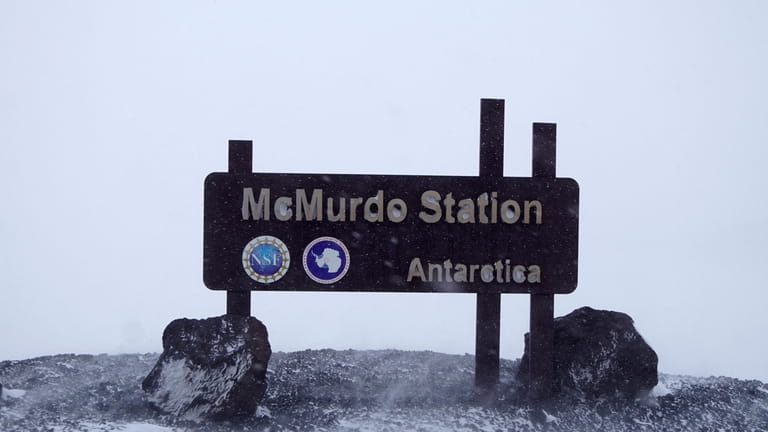 A sign is photographed at McMurdo Station on Dec. 4,...