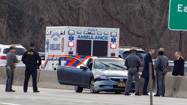 State Police investigate an accident that seriously injured state Trooper...