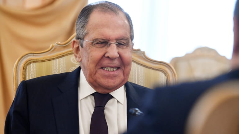 Russian Foreign Minister Sergey Lavrov attends a meeting with his...