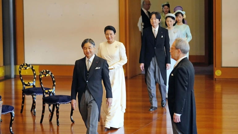 Japan's Emperor Naruhito, from left, Empress Masako, Crown Prince Akishino,...