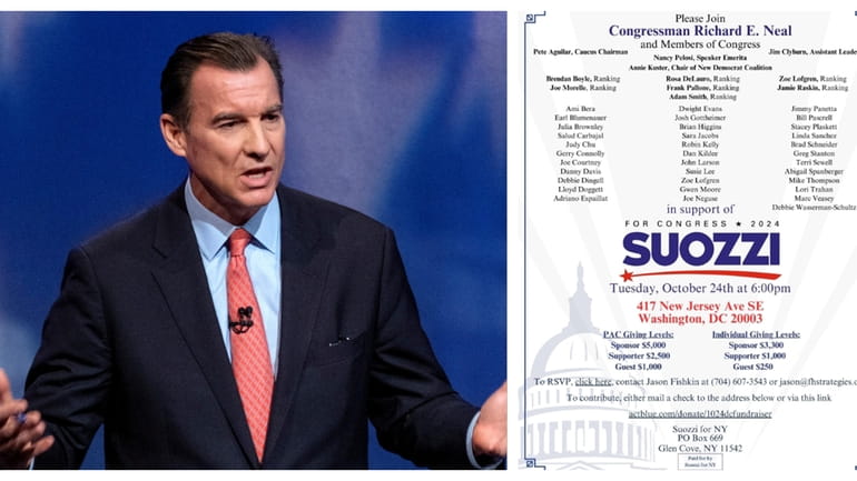 The invitation to the fundraiser for former Rep. Tom Suozzi lists some...