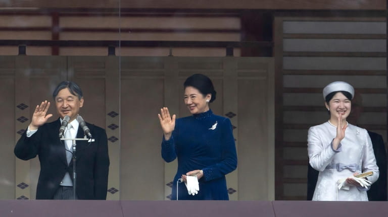 Japan's Emperor Naruhito, from left, Empress Masako and their daughter...