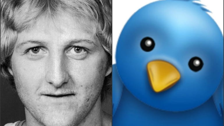 Larry Bird, left, and the Twitter logo "Larry the Bird."