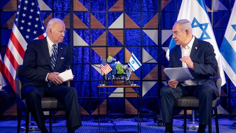 U.S. President Joe Biden, left, meets with Israeli Prime Minister...