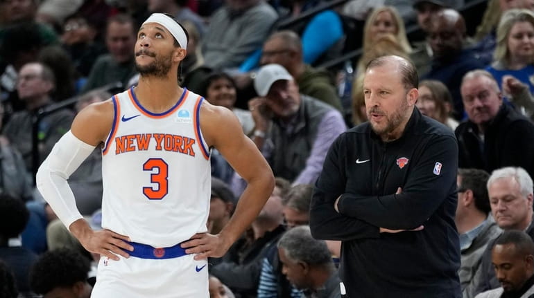 New York Knicks guard Josh Hart and head coach Tom Thibodeau...
