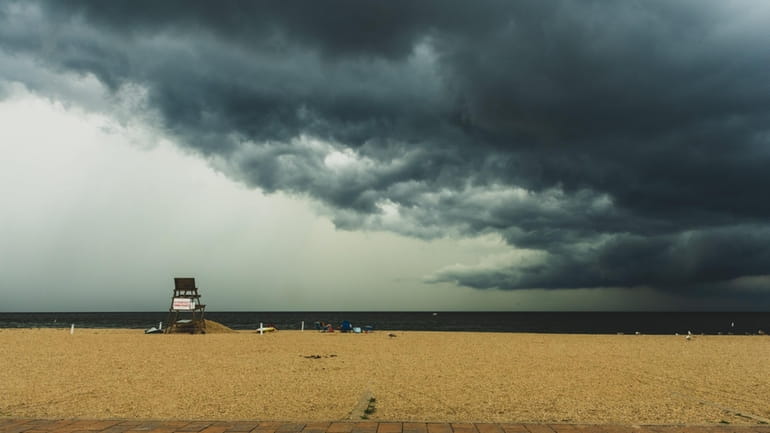 Storms roll in over Long Island Sound as seen from...