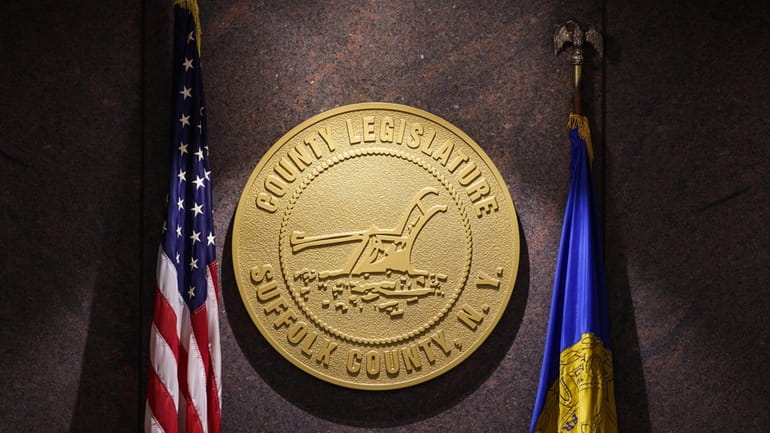 The Suffolk County seal at the William H. Rogers Legislature Building in...