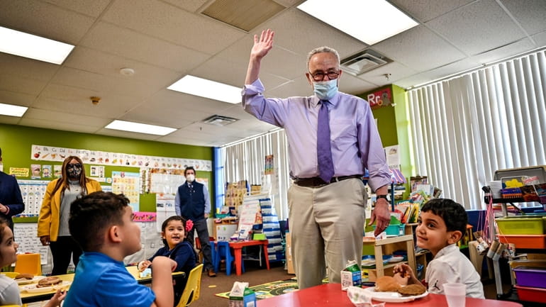 Sen. Chuck Schumer visits the Marks of Excellence Child Care center in...