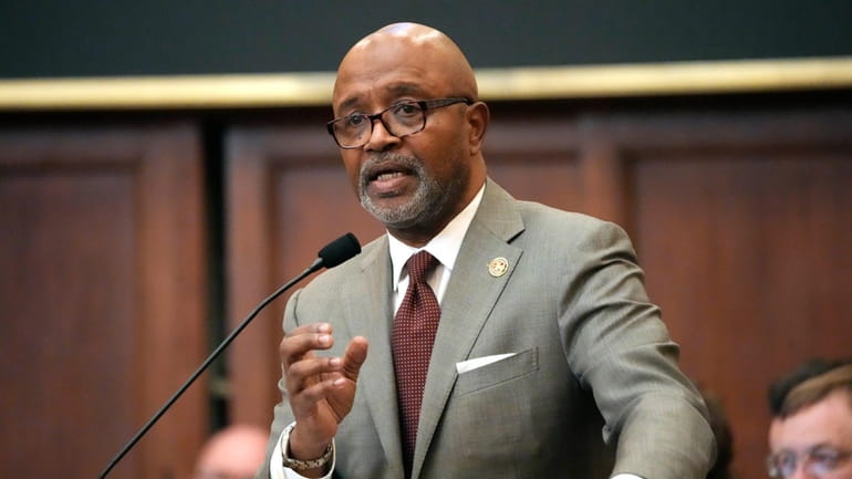 Mississippi House Democratic Leader Robert Johnson, D-Natchez, speaks during a...