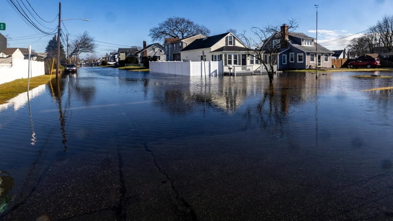 A view down Shore Road and Palm Street in Lindenhurst...