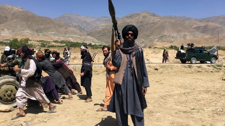 aliban soldiers stand guard in Panjshir province northeastern of Afghanistan,...