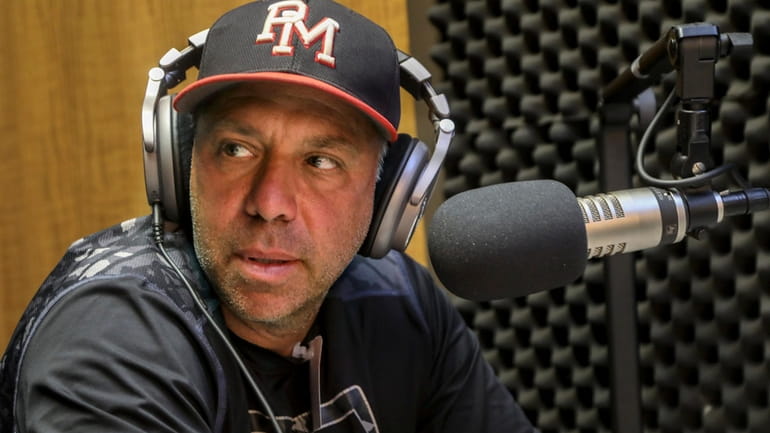 Patchogue-Medford baseball coach Anthony Frascogna takes part in a podcast...