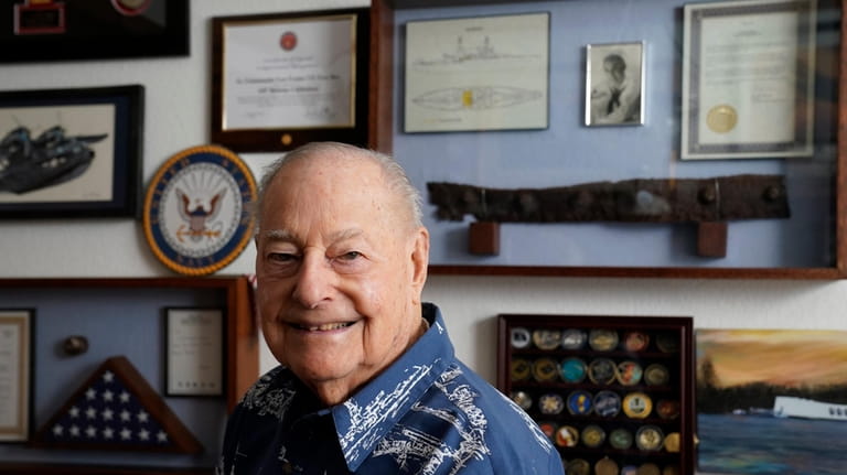 Pearl Harbor survivor Lou Conter, 101, is seen at his...