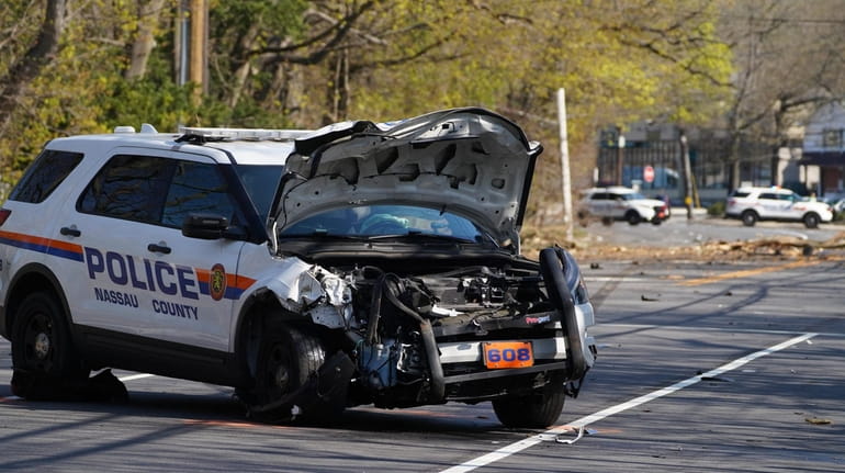 A Nassau County police officer was injured when a speeding sport...