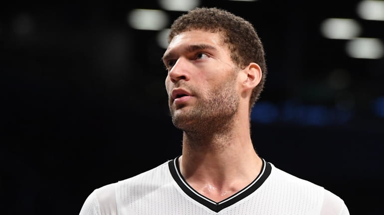 Brooklyn Nets center Brook Lopez looks on against the Miami...