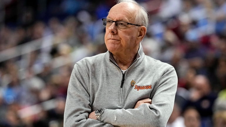 Syracuse head coach Jim Boeheim watches during their loss against...