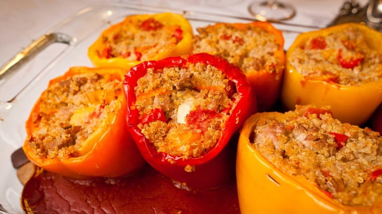 Rabbi Jonathan Waxman serves turkey-and-quinoa-stuffed peppers as an appetizer for...