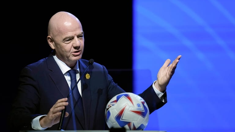 FIFA President Ganni Infantino addresses the 78th Conmebol Congress in...