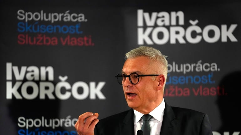 Presidential candidate Ivan Korcok, a pro-Western career diplomat, speaks about...