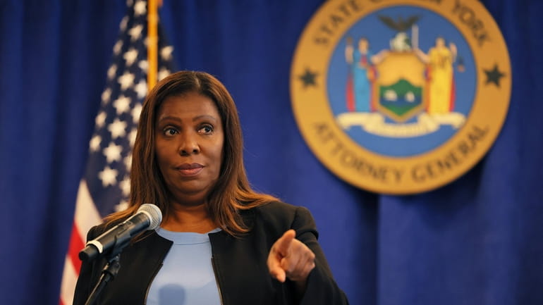 New York Attorney General Letitia James speaks during a news conference...