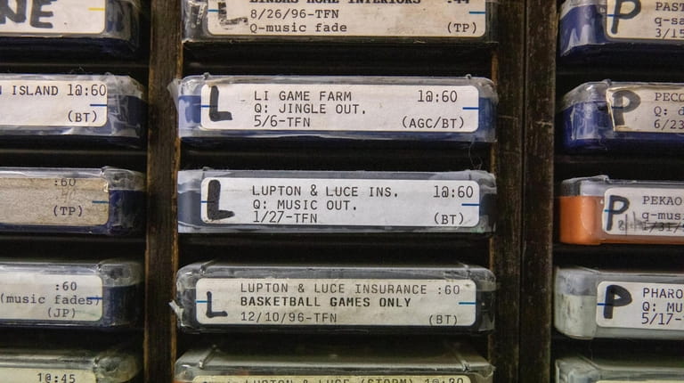 Vintage music tapes at WRIV station in Riverhead on Friday,...