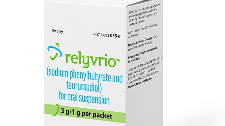 This image provided by Amylyx Pharmaceuticals shows the drug Relyvrio....