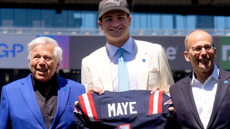 New England Patriots first round draft pick Drake Maye, former...