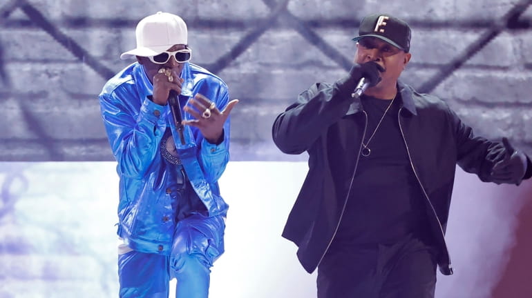 Flavor Flav and Chuck D of Public Enemy perform during the...