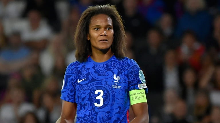 France's Wendie Renard looks out during the Women Euro 2022...