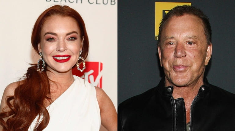 Lindsay Lohan and Mickey Rourke appear in a composite image.