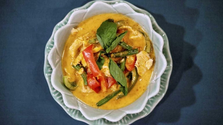 Penang curry with chicken, peppers and string beans, at Sri...