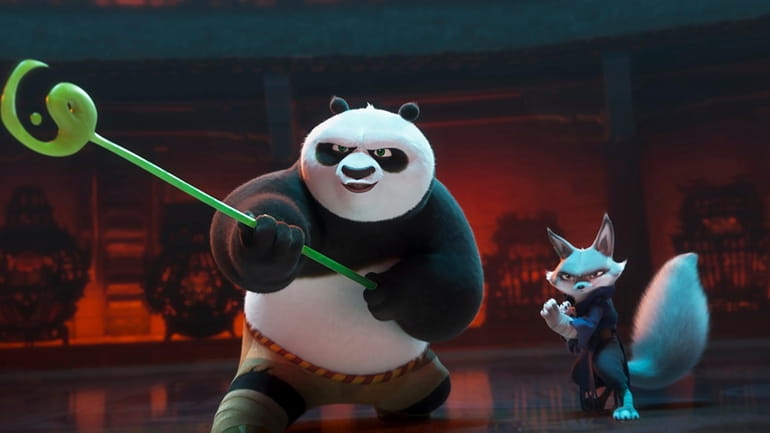 This image released by Universal Pictures shows characters Po, voiced...