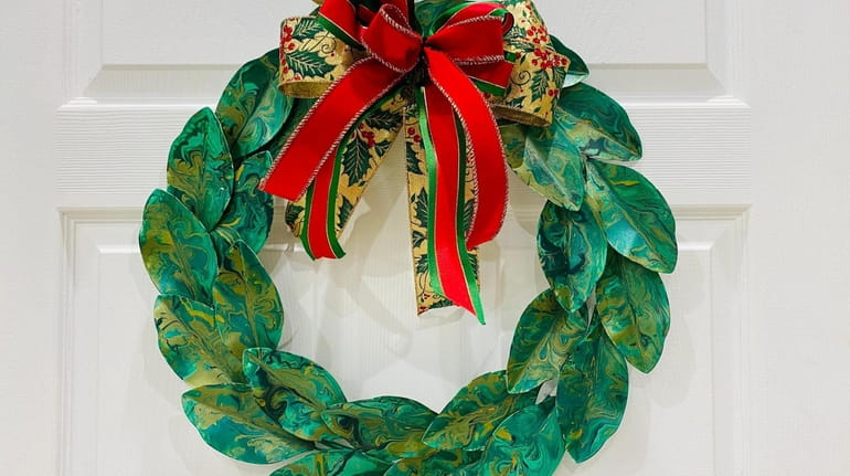 Let's Craft in Westbury offers wreath-making workshops, like this paint-pour...