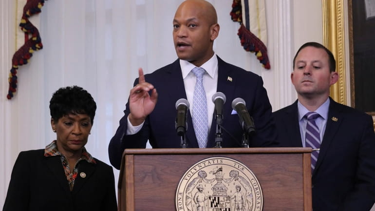 Maryland Gov. Wes Moore speaks at a bill-signing ceremony on...