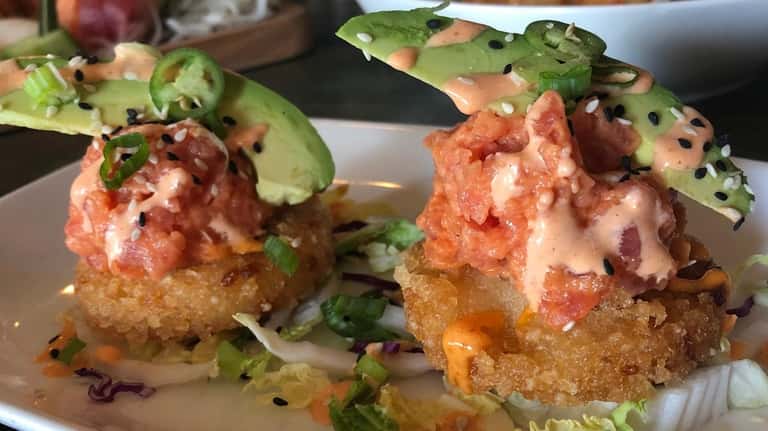 Spicy tuna on crispy rice cakes at Bamboo in Southampton.