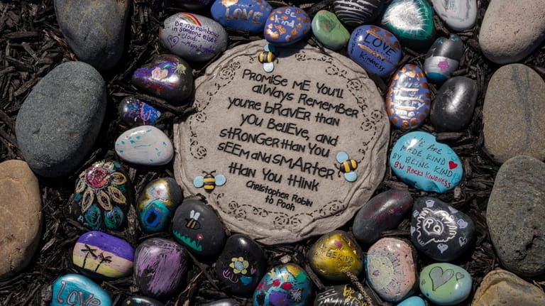 A memorial of stones for Rachel Quinn at Bretton Woods...