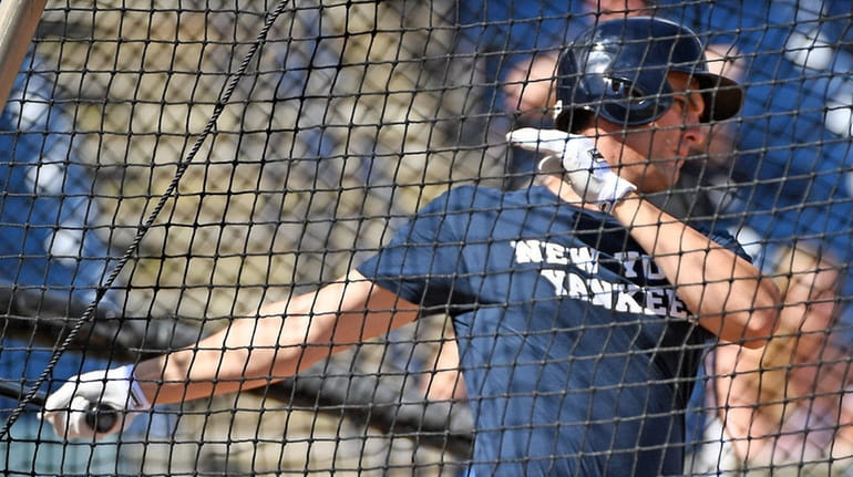 Yankees first baseman Greg Bird takes batting practice during spring...
