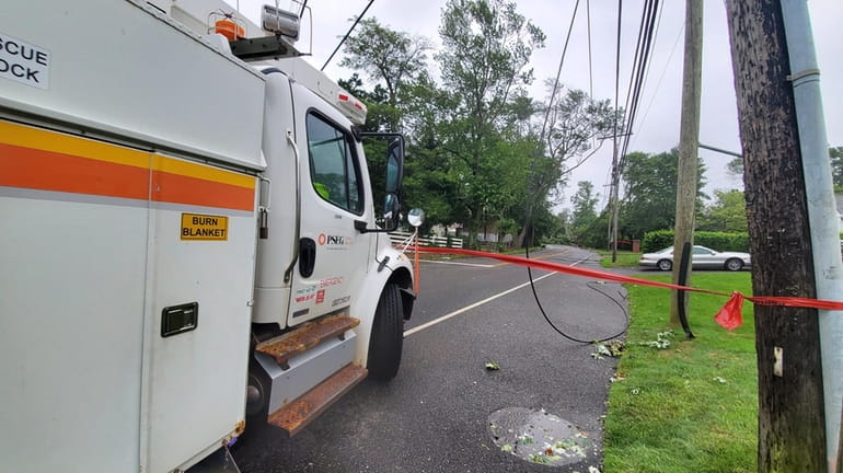 A PSEG truck responds to downed wires from Tropical Storm Isaias...