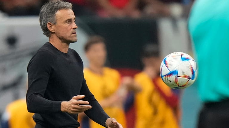 Spain's head coach Luis Enrique follows the game during the...