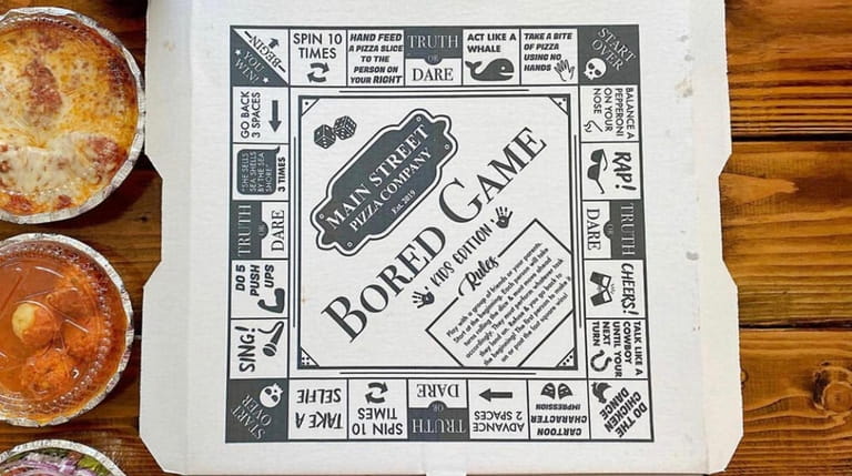 The "Board Game" pizza box at Main Street Pizza Company...
