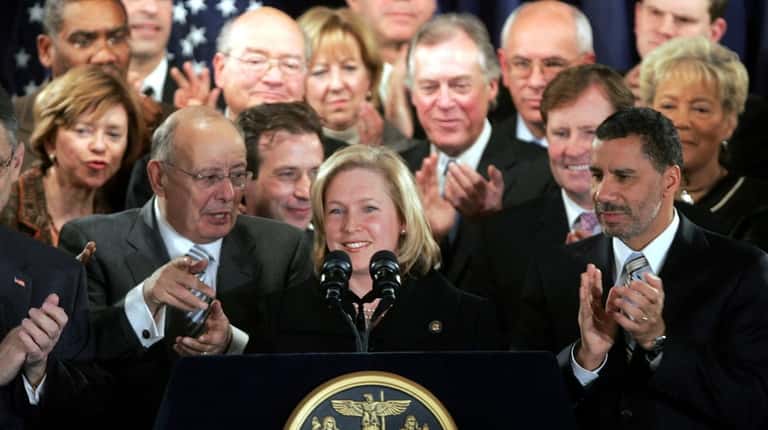 Rep. Kirsten Gillibrand speaks during a news conference in Albany...