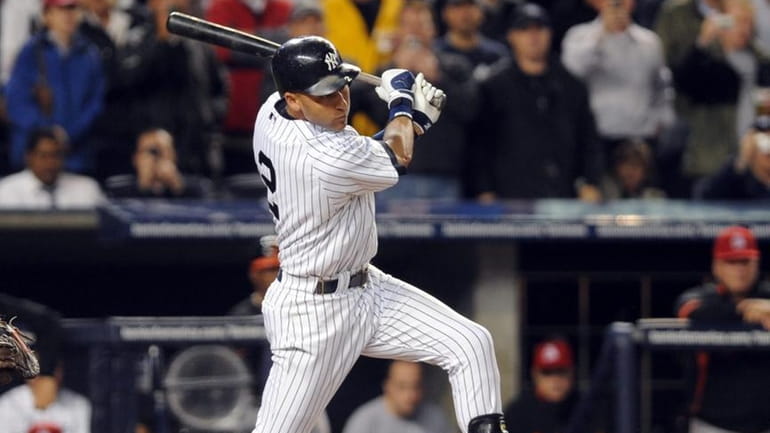 The Yankees' Derek Jeter singles in the third inning Friday...