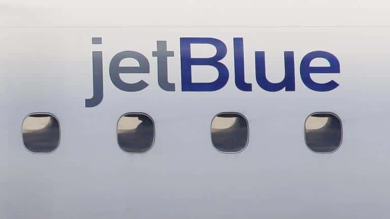In this Jan. 20, 2011 file photo, a JetBlue logo...