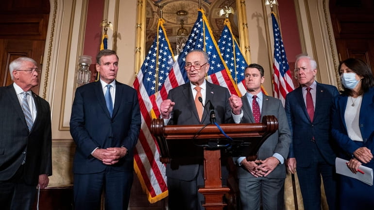 Senate Majority Leader Chuck Schumer  delivers remarks on the passage...