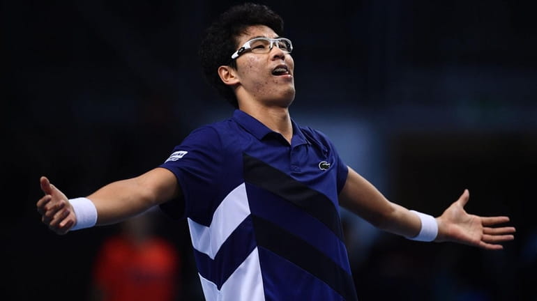 Hyeon Chung celebrates after his victory in the men's singles...